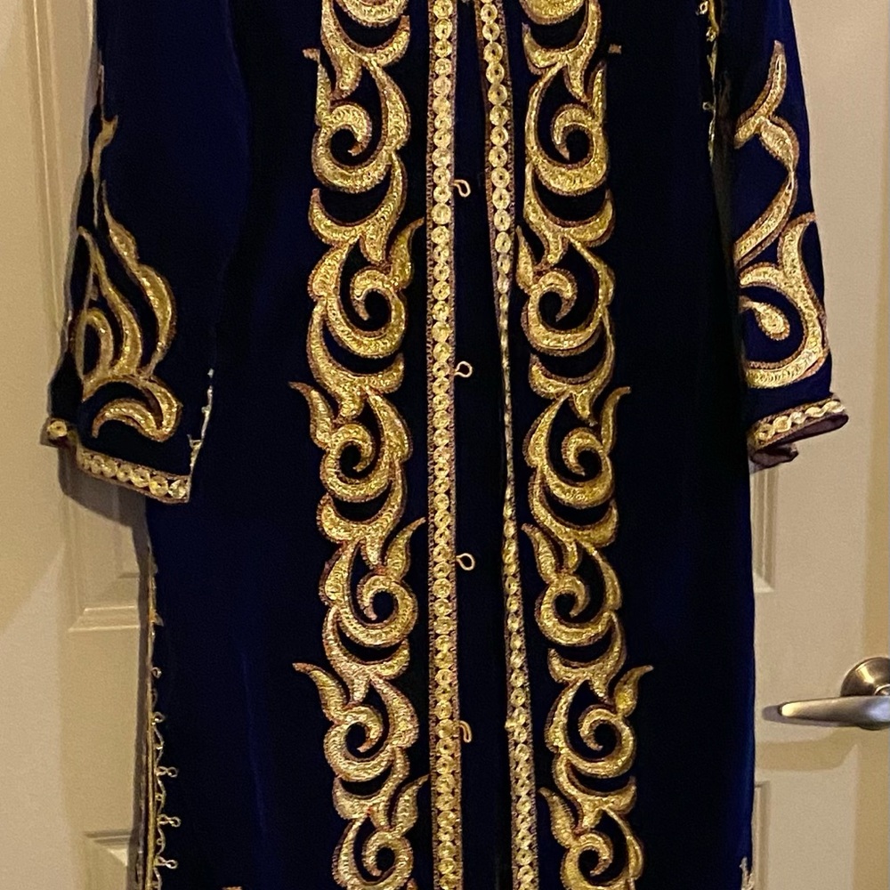 Elegant Navy and Gold Embroidered Women's Coat